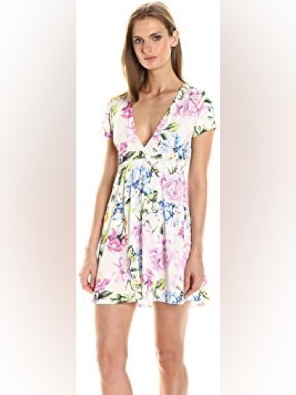 Show Me Your MuMu Floral V-Neck Mini Dress in Pink, Blue, Green on White